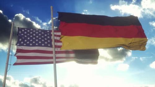 Videohive - Germany and United States Flag on Flagpole - 38993502