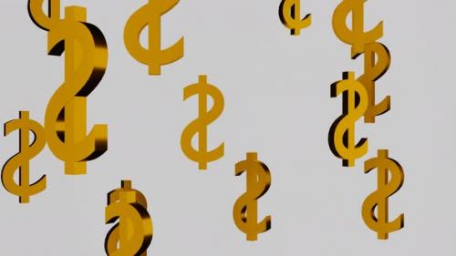 Videohive - Golden Dollar currency signs falling down on white background. - 38994355