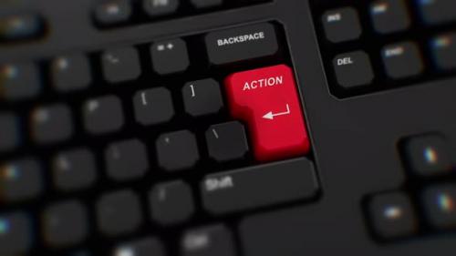 Videohive - Action button on keyboard. A finger presses Enter. Click Action. Realistic keyboard button. Close Up - 38994390
