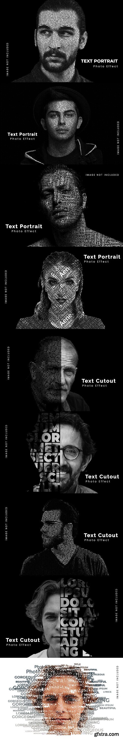 Artistic text cutout portrait photo effect