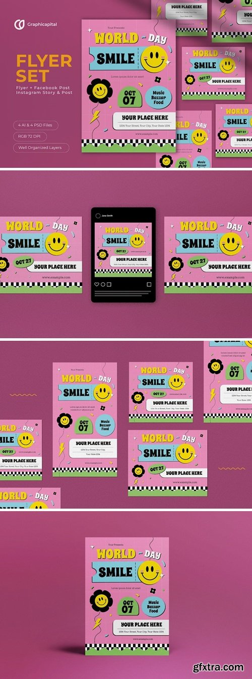 Pink 90\'s World Smile Day Flyer Set HTGPNRF