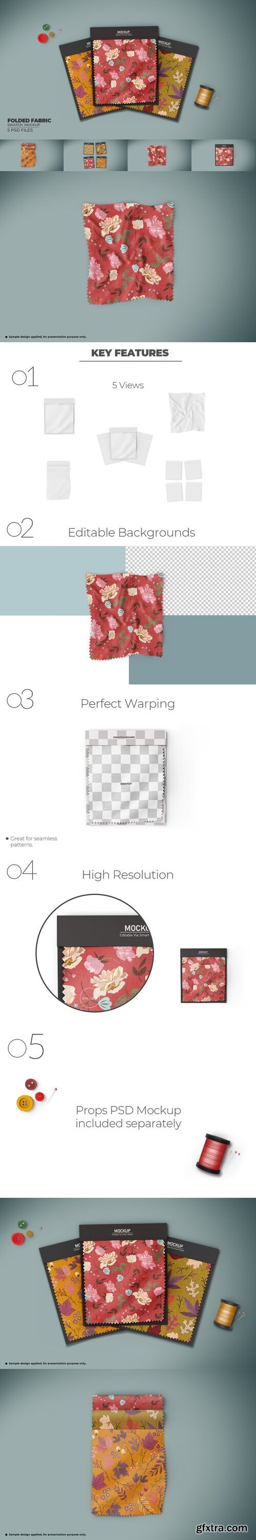 CreativeMarket - Folded Fabric Swatches Mockups Set 7485074