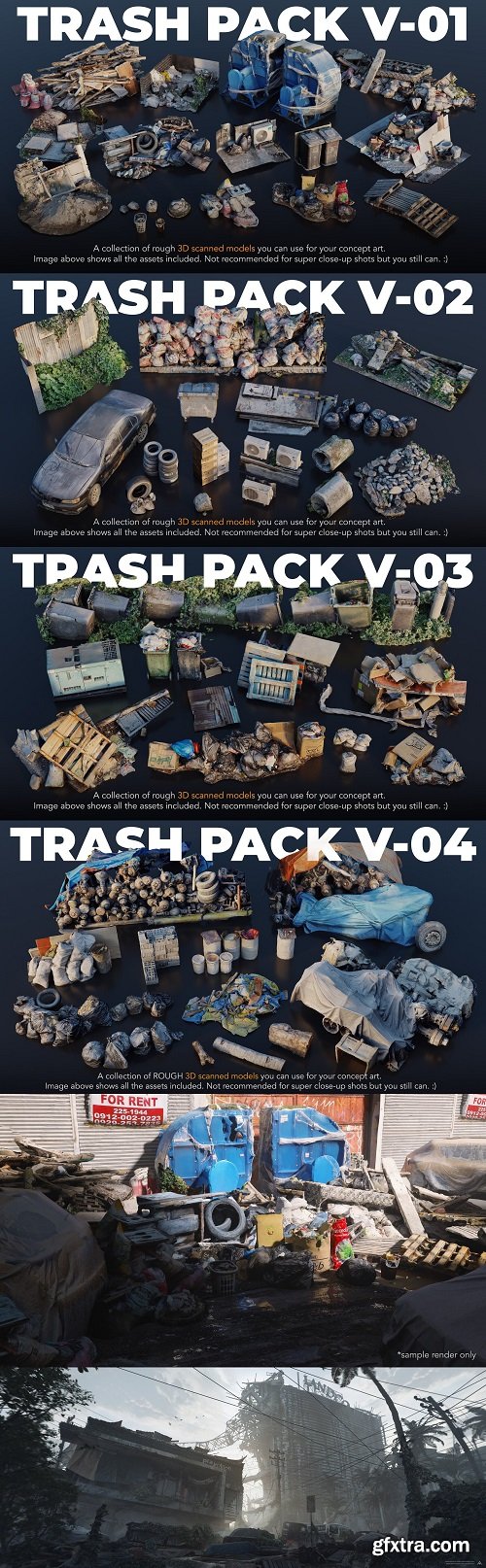 Artstation - Trash Pack V-01-04 - 3D Scanned Kitbash Assets