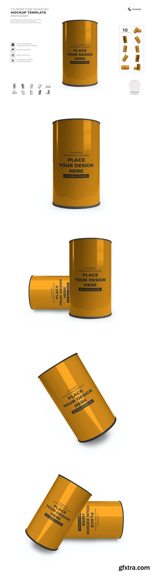 Cylinder Tube Packaging Mockup Template Set NRJLMYF