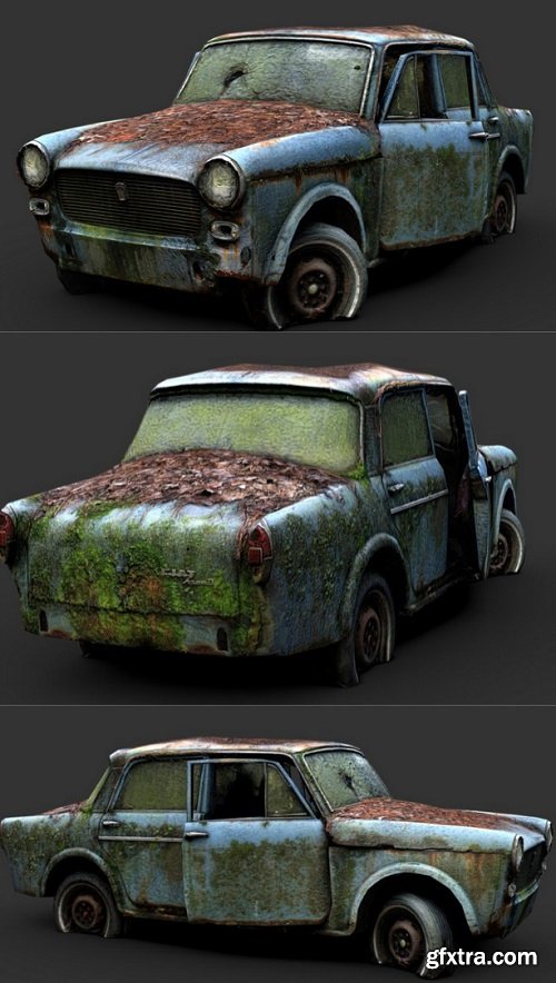 Overgrown Fiat (Gameready From Scan) 3D Model