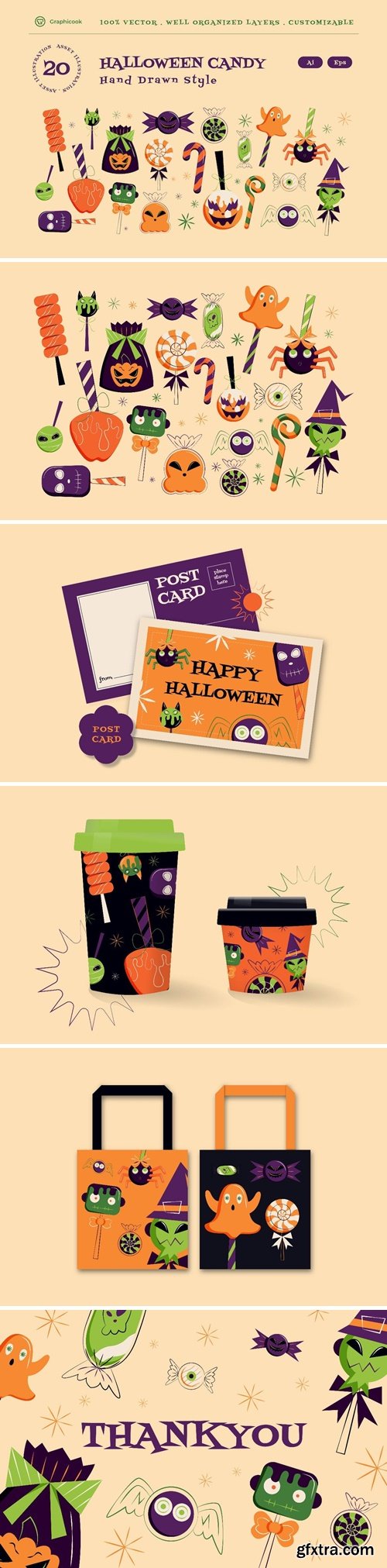Purple Hand Drawn Halloween Candy Illustration Set 2K4L5DR