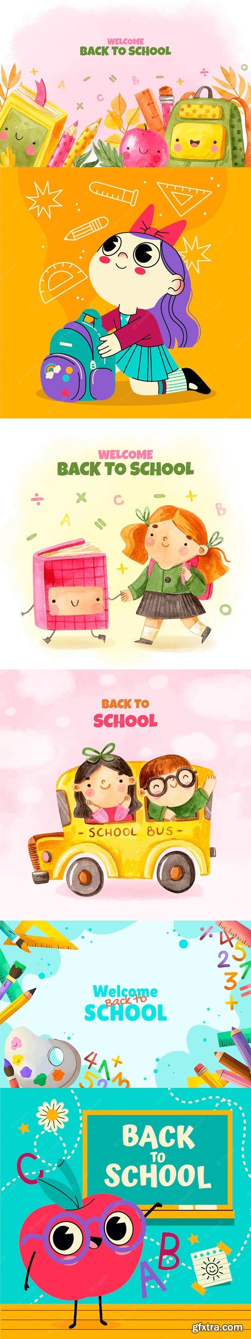 Watercolor hand drawn back to school illustration