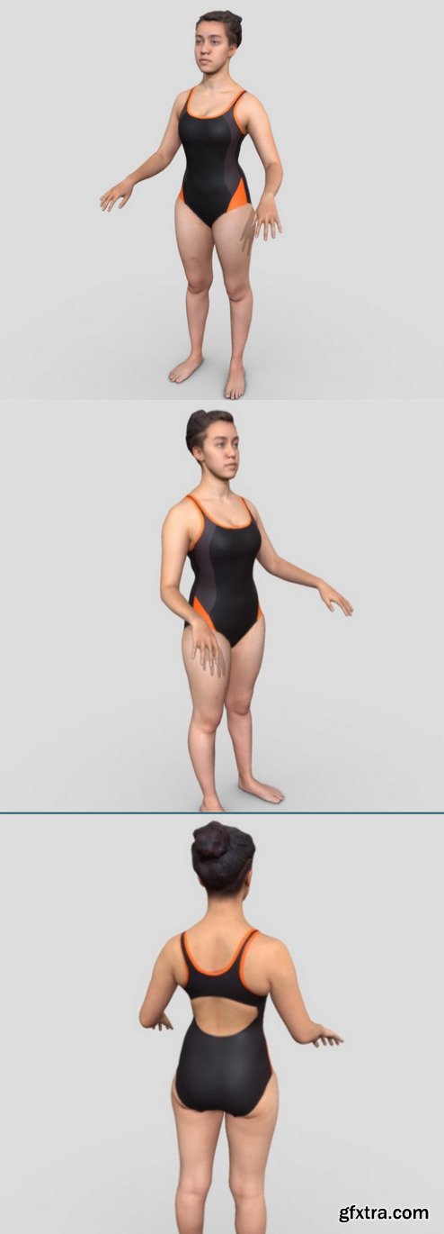 Girl In Black And Ornage Swimsuit 3D Model