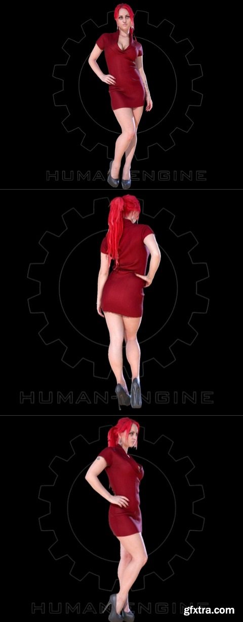 Woman in red dress scanned 3d model