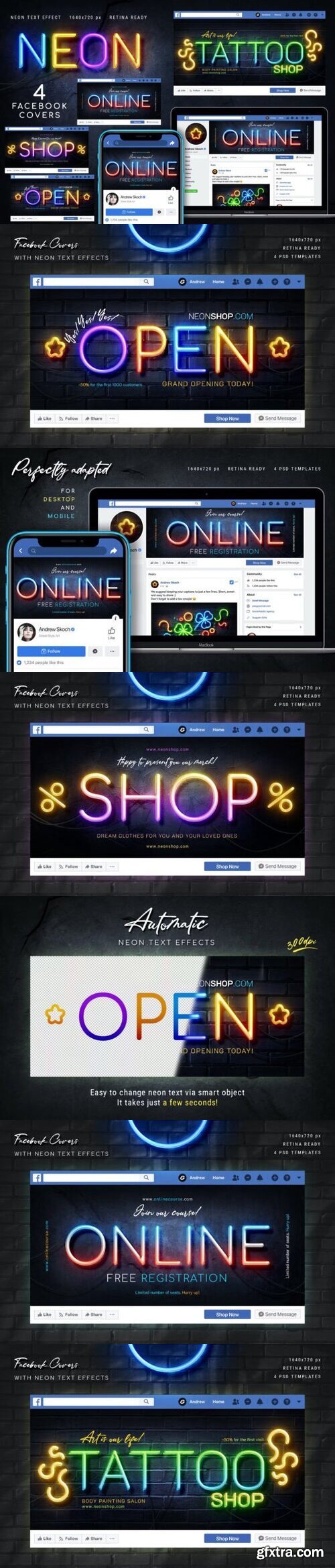 Neon Facebook Covers - 4 PSD