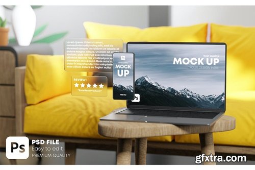 Phone and Laptop Mockup Template Furniture 3D XKZVJQN