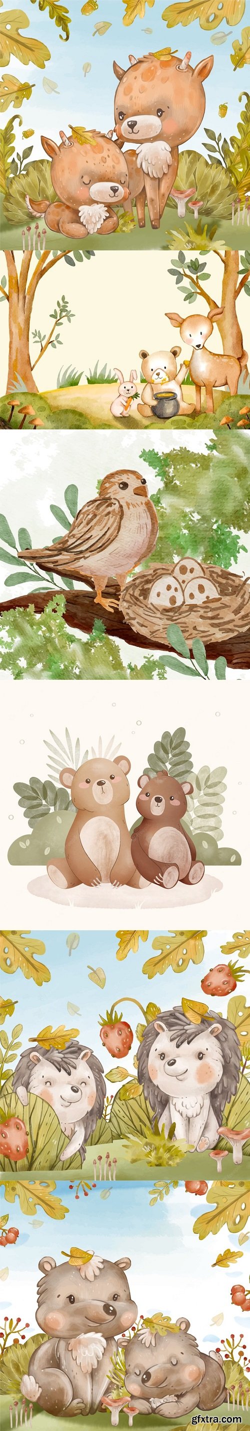 Watercolor forest animals illustration