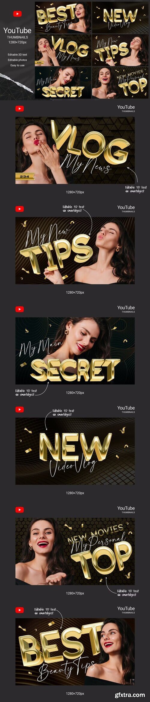 CreativeMarket - YouTube Thumbnails with Gold Text 7812255