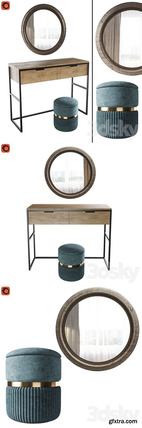 Dressing table Nord, pouf Roma big, mirror Afsan la redoute