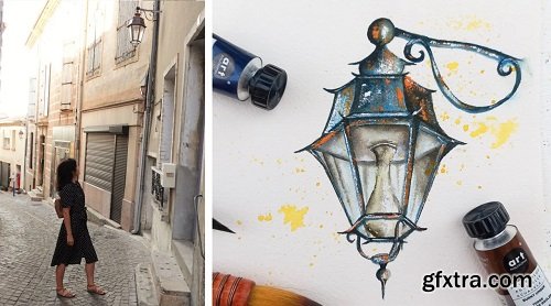 Enchanting Street Lantern in Watercolor : Find Inspiration at your Doorstep