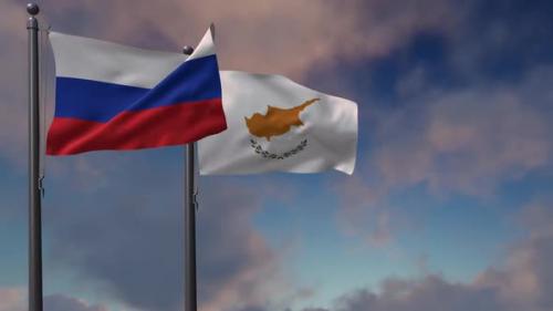 Videohive - Cyprus Flag Waving Along With The National Flag Of The Russia - 2K - 39613804