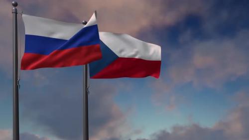 Videohive - Czech Republic Flag Waving Along With The National Flag Of The Russia - 4K - 39613806