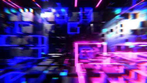 Videohive - Camera Movement and Rotation in a Futuristic Tunnel with Glowing Cubes - 39629099