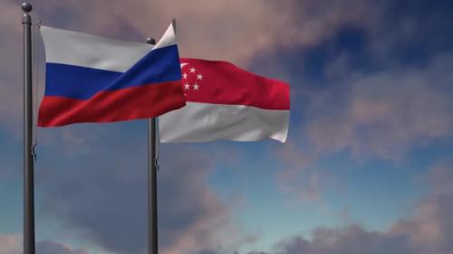 Videohive - Singapore Flag Waving Along With The National Flag Of The Russia - 2K - 39652017