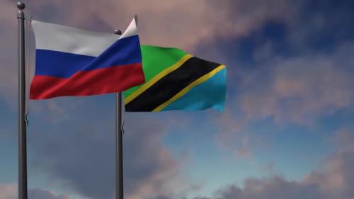 Videohive - Tanzania Flag Waving Along With The National Flag Of The Russia - 2K - 39659396