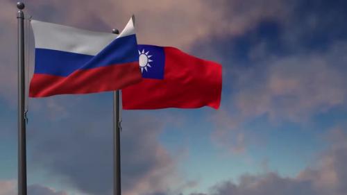 Videohive - Taiwan Flag Waving Along With The National Flag Of The Russia - 2K - 39659399