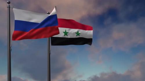 Videohive - Syria Flag Waving Along With The National Flag Of The Russia - 4K - 39659405