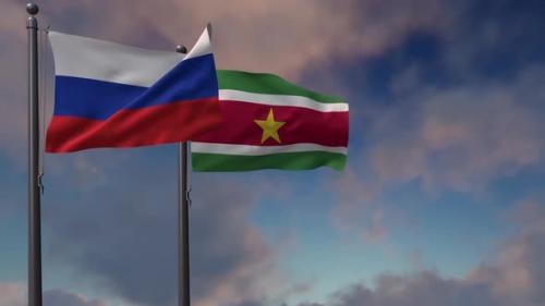 Videohive - Suriname Flag Waving Along With The National Flag Of The Russia - 4K - 39659411