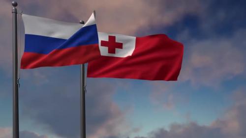 Videohive - Tonga Flag Waving Along With The National Flag Of The Russia - 2K - 39659414