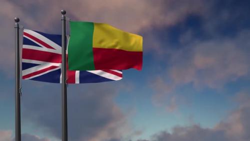 Videohive - Benin Flag Waving Along With The National Flag Of The United Kingdom - 4K - 39671708