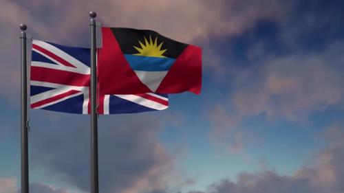 Videohive - Antigua And Barbuda Flag Waving Along With The National Flag Of The United Kingdom - 4K - 39681832