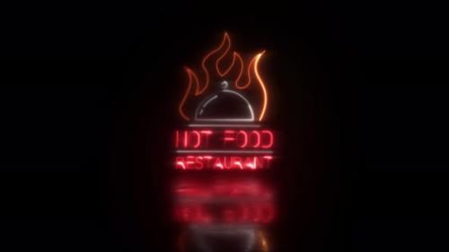 Videohive - Hot food restaurant neon led logo sign .Led signboard of meals or dinner with a reflection . - 39684237