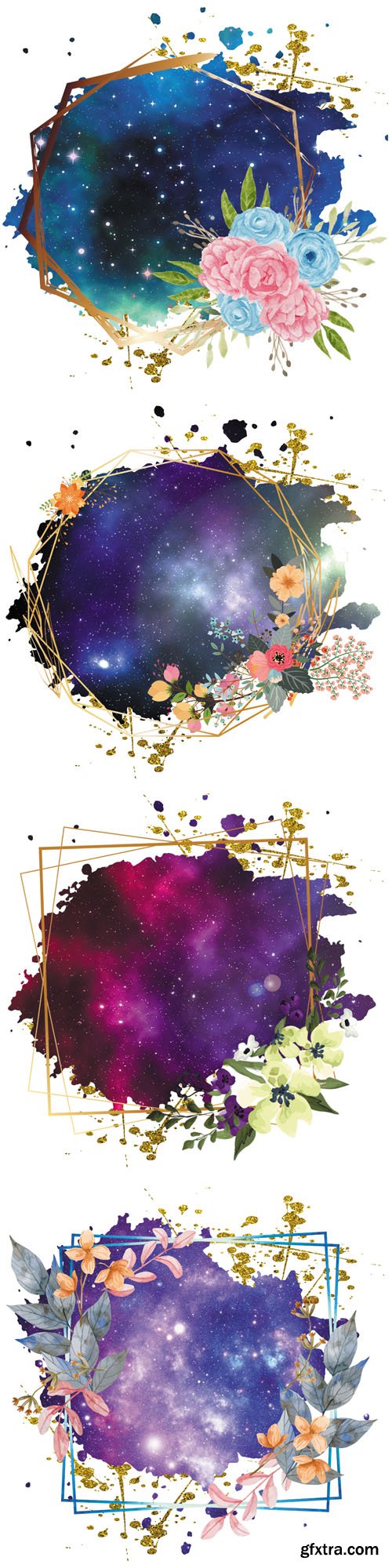 Four Floral Galaxy Glitter PNG Backgrounds