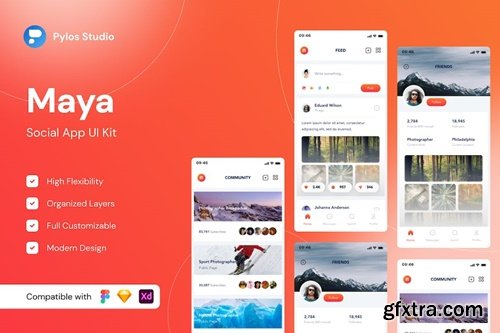 Maya - Social Mobile App UI Kits TCEW3HW