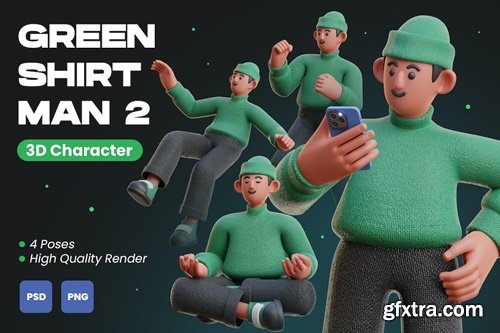 Green Shirt Man 2 3D Character Illustration CQ6QBYG