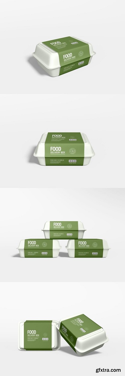 Takeaway food delivery container with paper sleeve branding mockup
