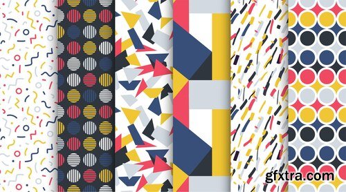 Collection of trendy seamless colorful patterns abstract retro backgrounds fashion style 8090s
