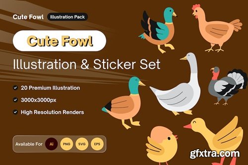 Cute Fowl Illustration & Sticker 2535DRS