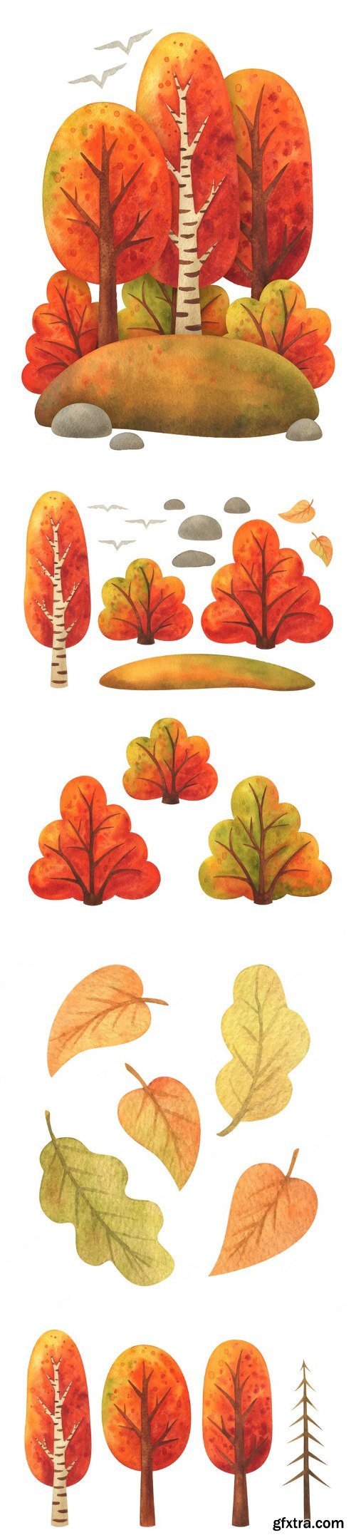 Autumn nature clipart watercolor illustrations
