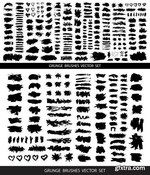 Big collection of black paint ink brush strokes brushes lines grungy