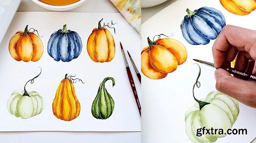 Learn to Paint Realistic Watercolor Pumpkins & Gourds