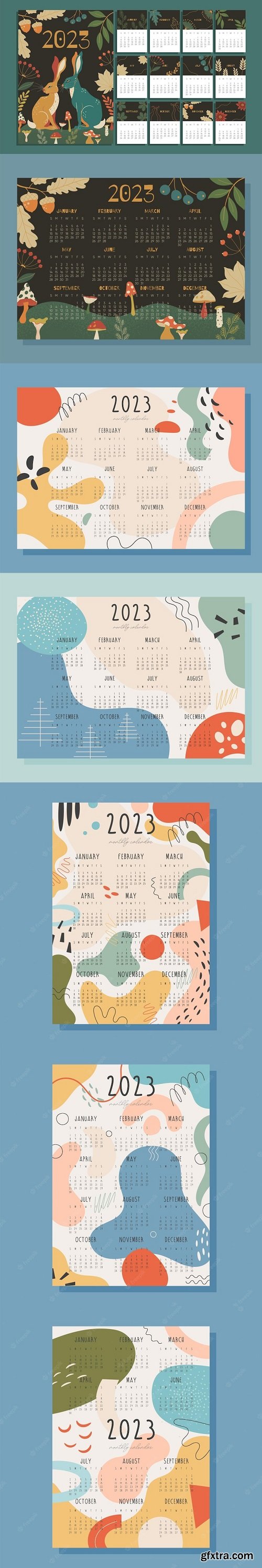 2023 year monthly calendar with abstract background vector illustration