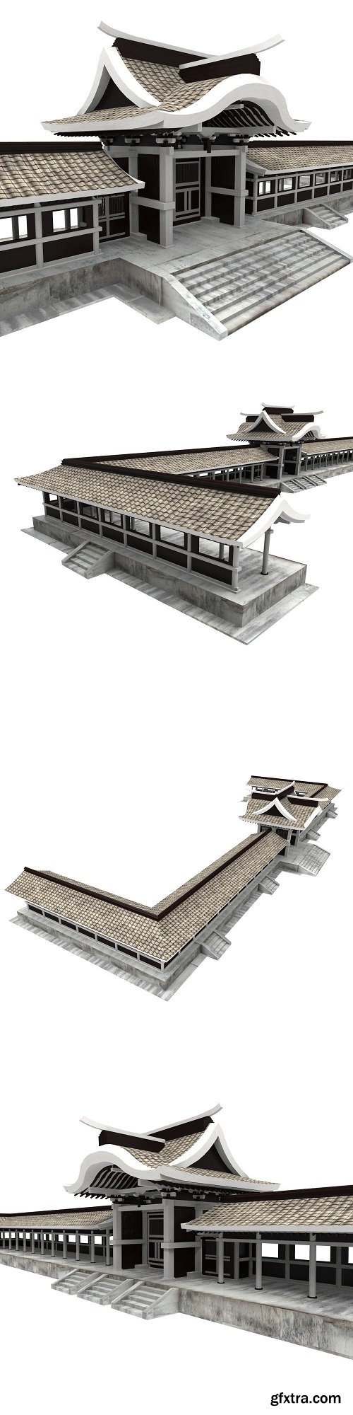 Modular Asian Wall Low-poly 3D model