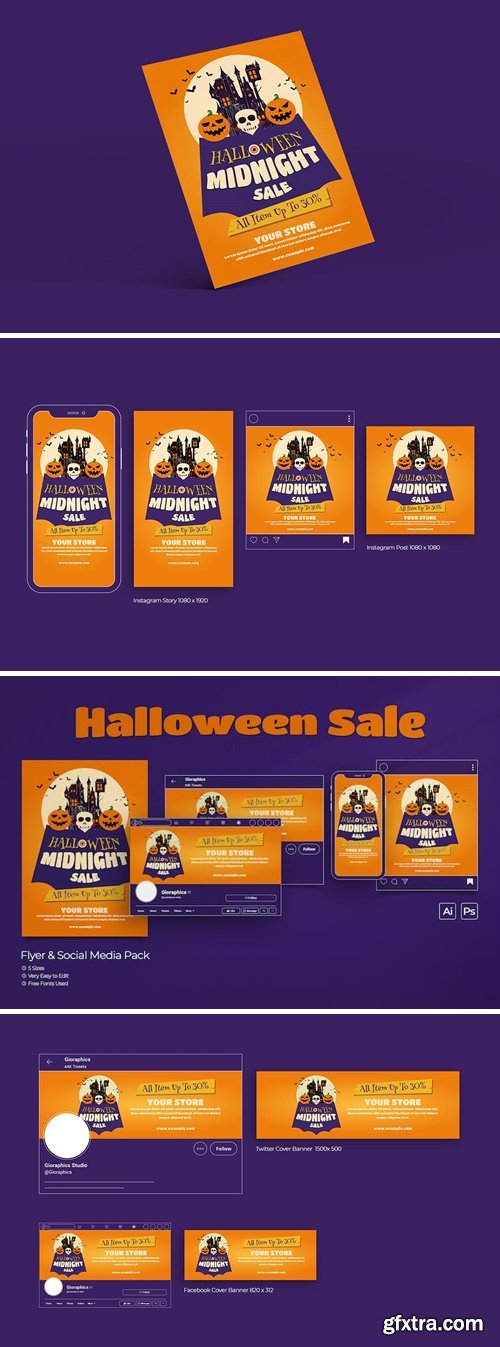 Halloween Sale Flyer Template Set 8XHF7GP