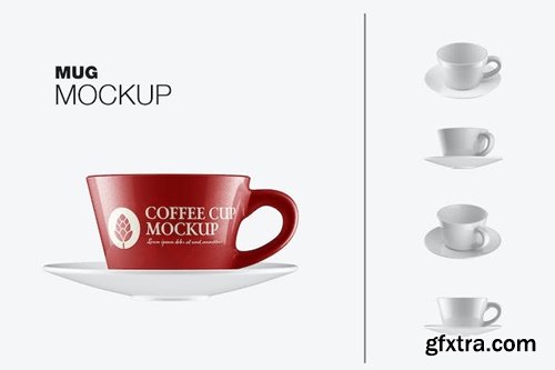 Glossy Coffee Cup With Plate Mockup CMHPL85