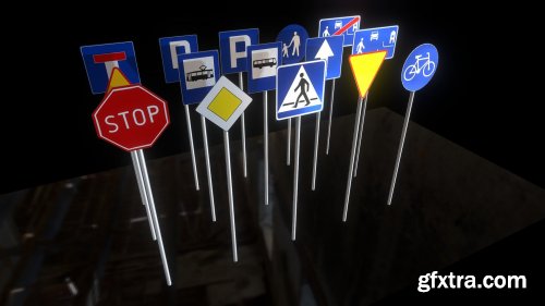 Road Signs asset (low-poly) 3D Model