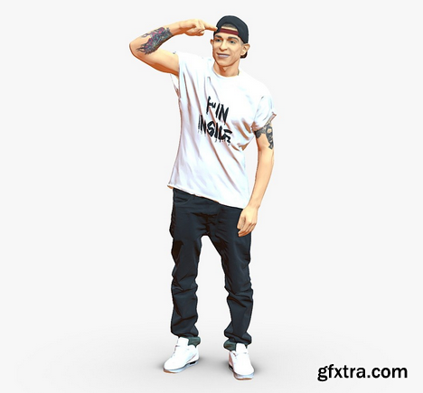 Man in a white t-shirt and cap 0216 3D Model
