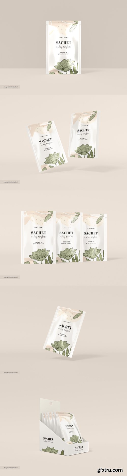 Glossy foil food product sachet packaging mockup
