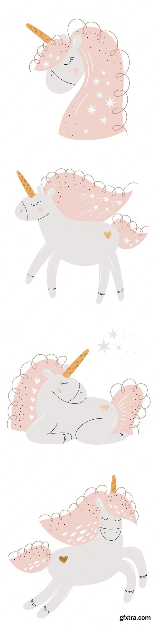 Pink baby unicorn, kids vector illustration for design, print, pattern, isolated on white background
