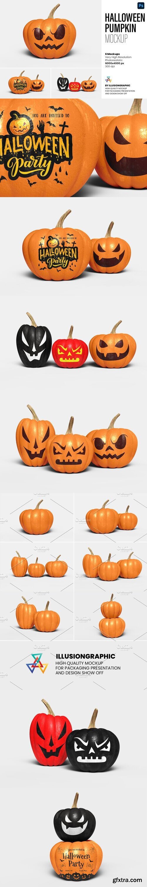 CreativeMarket - Halloween Pumpkin Mockup - 6 views 10210948