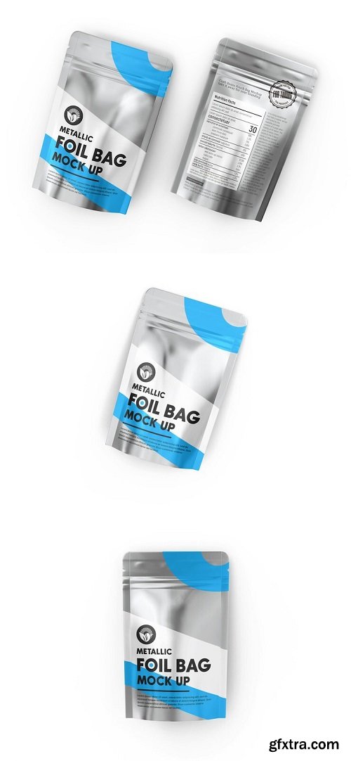 Metallic zipper pouch bag packaging mockup